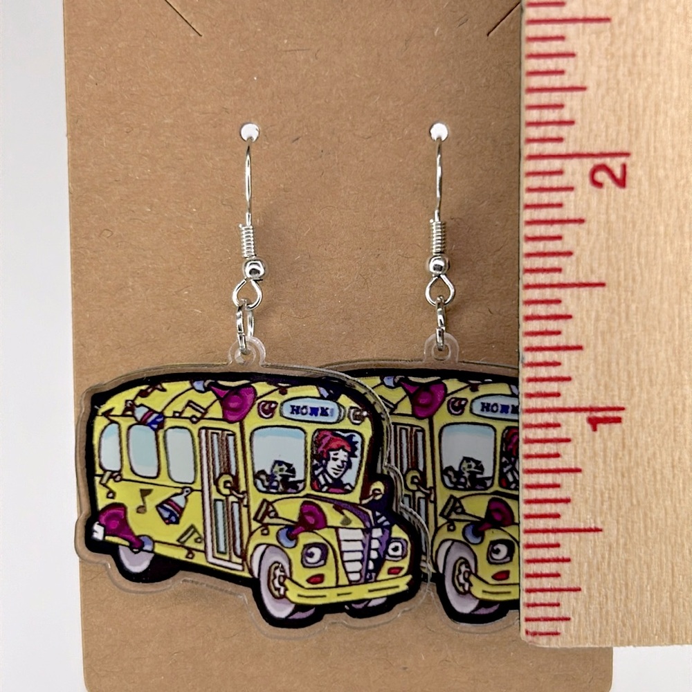 Acrylic Mrs.Frizzle Magic School Bus  Teacher Dangle Earrings Fashion Jewelry - Picture 2 of 5